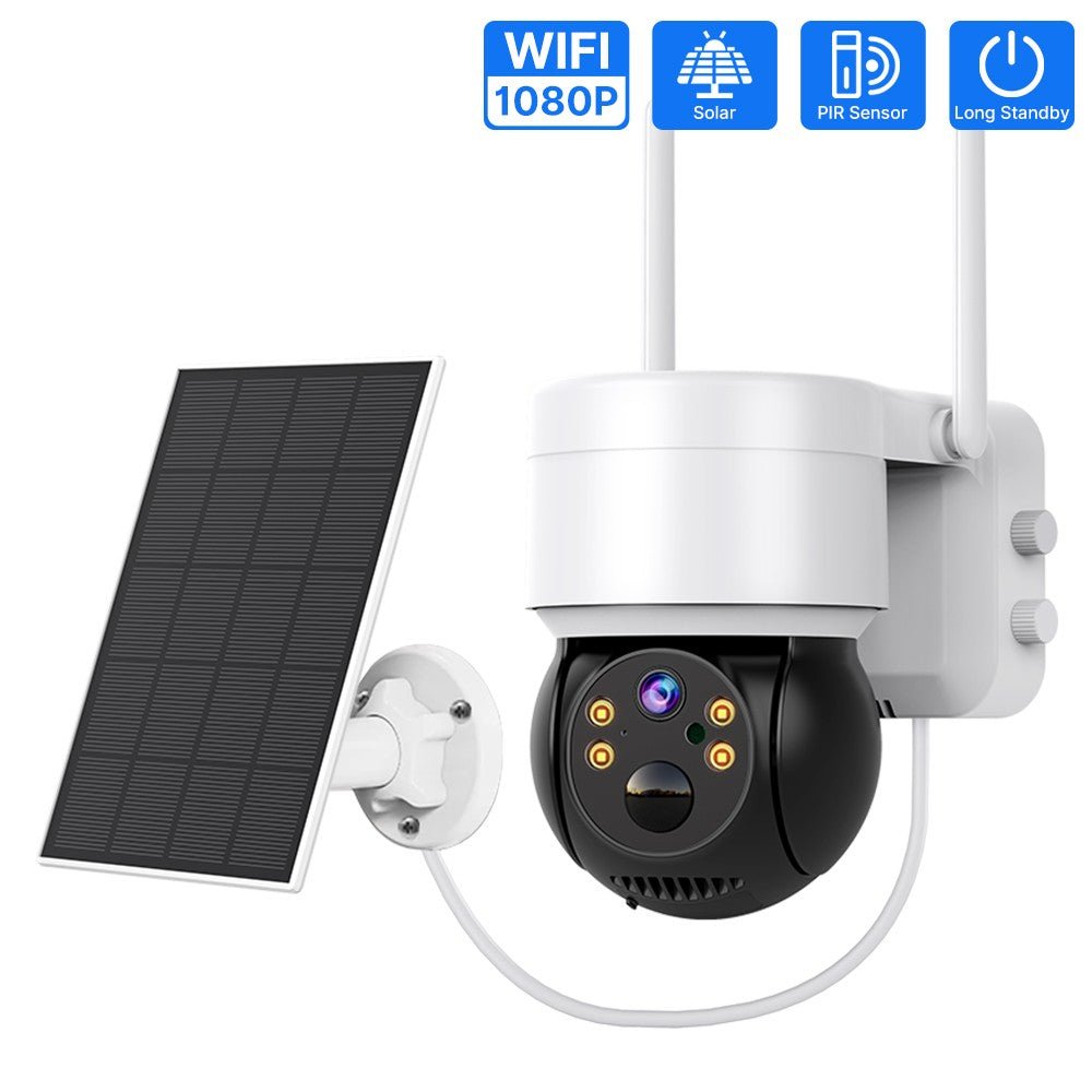 WiFi 1080P solar-powered security camera with PIR sensor and long standby battery