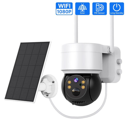 WiFi 1080P solar-powered security camera with PIR sensor and long standby battery